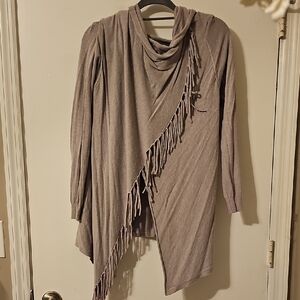 Fringe Draped Open-Front Sweater Cardigan